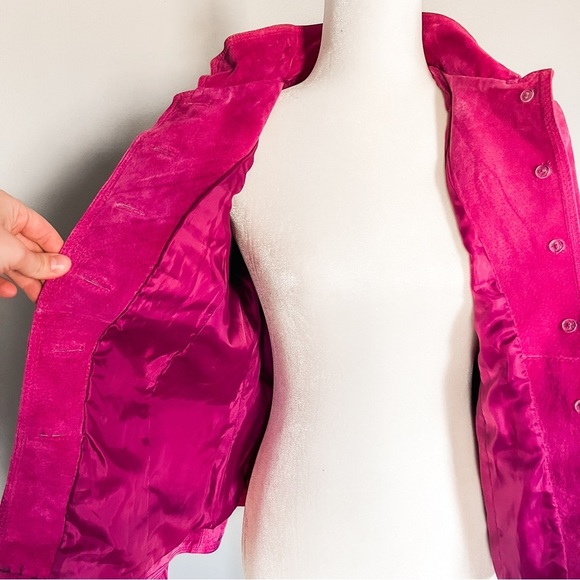 Barbiecore Hot Pink Genuine Leather Suede Jacket - Picture 3 of 6